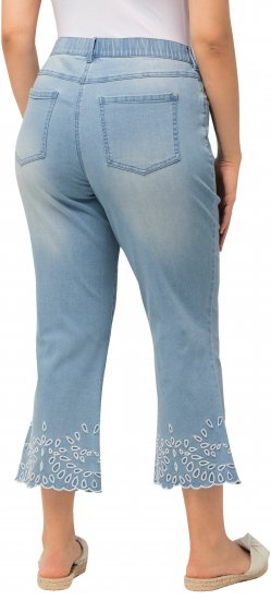 Ulla Popken Cropped Flared Eyelet Jeans Light Blue - Džíny & Nohavice vo Veľkých Veľkostiach – Plus Size - 