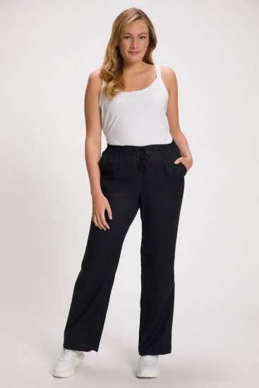Ulla Popken Drawstring Elastic Waist Mary Fit Linen Pants Black - Džíny & Nohavice vo Veľkých Veľkostiach – Plus Size - 