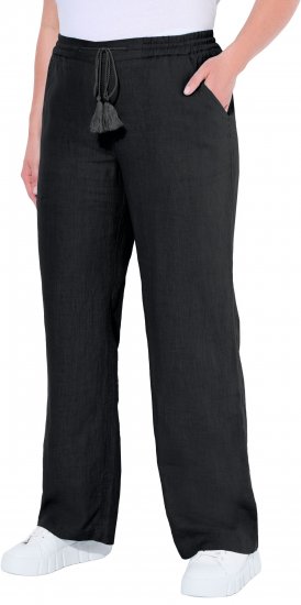 Ulla Popken Drawstring Elastic Waist Mary Fit Linen Pants Black - Džíny & Nohavice vo Veľkých Veľkostiach – Plus Size - 