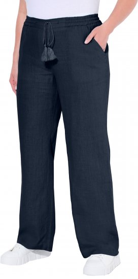 Ulla Popken Drawstring Elastic Waist Mary Fit Linen Pants Navy - Džíny & Nohavice vo Veľkých Veľkostiach – Plus Size - 