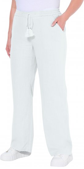 Ulla Popken Drawstring Elastic Waist Mary Fit Linen Pants Snow White - Džíny & Nohavice vo Veľkých Veľkostiach – Plus Size - 