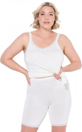 Ulla Popken Lace Hem Stretch Viscose Knit Bicycle Length Lounge Shorts White - Džíny & Nohavice vo Veľkých Veľkostiach – Plus Size - 