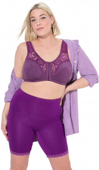 Ulla Popken Lace Hem Stretch Viscose Knit Bicycle Length Lounge Shorts Purple - Džíny & Nohavice vo Veľkých Veľkostiach – Plus Size - 
