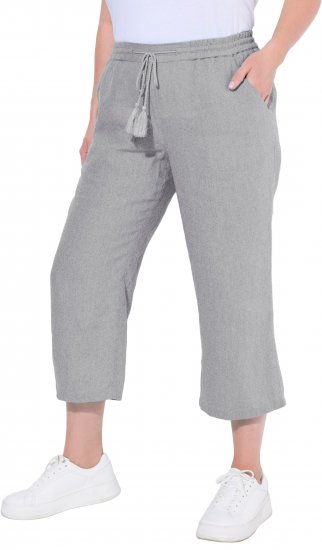 Ulla Popken Cool Linen Elastic Waist Capri Pants Light Grey Melange - Džíny & Nohavice vo Veľkých Veľkostiach – Plus Size - 