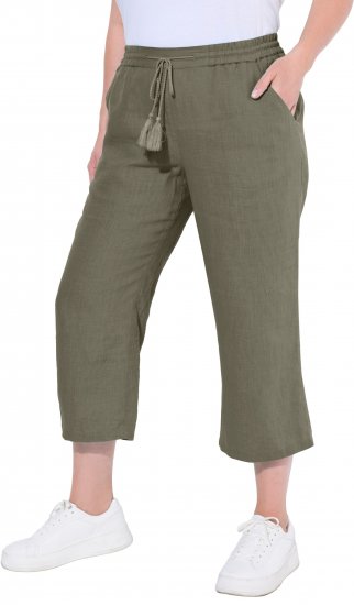 Ulla Popken Cool Linen Elastic Waist Capri Pants Loden Green - Džíny & Nohavice vo Veľkých Veľkostiach – Plus Size - 