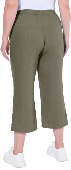 Ulla Popken Cool Linen Elastic Waist Capri Pants Loden Green - Džíny & Nohavice vo Veľkých Veľkostiach – Plus Size - 