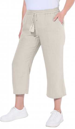 Ulla Popken Cool Linen Elastic Waist Capri Pants Brown - Džíny & Nohavice vo Veľkých Veľkostiach – Plus Size - 