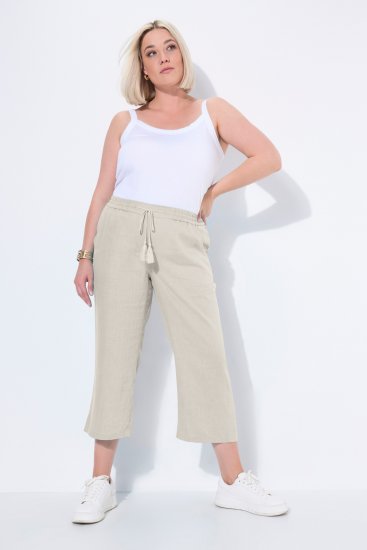 Ulla Popken Cool Linen Elastic Waist Capri Pants Brown - Džíny & Nohavice vo Veľkých Veľkostiach – Plus Size - 