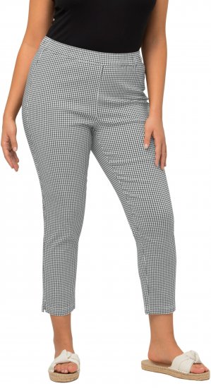 Ulla Popken Check Bengaline Slim Leg Sienna Fit Stretch Crop Pants Black - Džíny & Nohavice vo Veľkých Veľkostiach – Plus Size - 