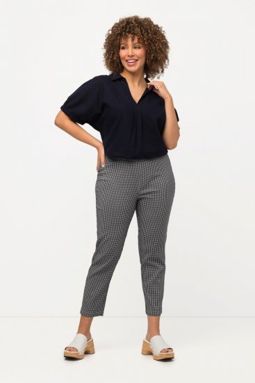 Ulla Popken Check Bengaline Slim Leg Sienna Fit Stretch Crop Pants Navy - Nohavice - Nohavice pre ženy vo veľkých veľkostiach
