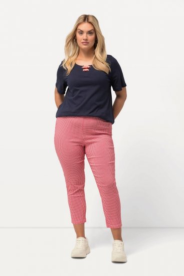Ulla Popken Check Bengaline Slim Leg Sienna Fit Stretch Crop Pants Light Pink - Nohavice - Nohavice pre ženy vo veľkých veľkostiach