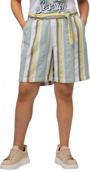 Ulla Popken Striped Wide Leg Elastic Waistband Shorts White - Džíny & Nohavice vo Veľkých Veľkostiach – Plus Size - 