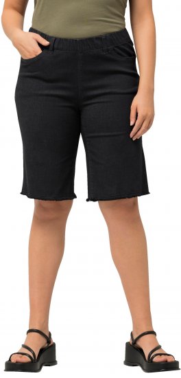 Ulla Popken Frayed Hemline Elastic Waistband Bermuda Shorts Black - Džíny & Nohavice vo Veľkých Veľkostiach – Plus Size - 