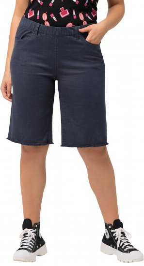 Ulla Popken Frayed Hemline Elastic Waistband Bermuda Shorts Navy - Džíny & Nohavice vo Veľkých Veľkostiach – Plus Size - 