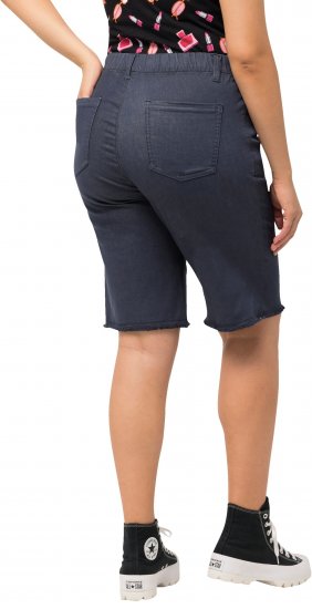 Ulla Popken Frayed Hemline Elastic Waistband Bermuda Shorts Navy - Džíny & Nohavice vo Veľkých Veľkostiach – Plus Size - 