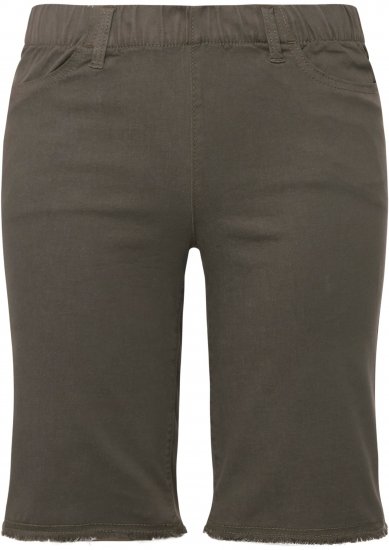 Ulla Popken Frayed Hemline Elastic Waistband Bermuda Shorts Loden Green - Džíny & Nohavice vo Veľkých Veľkostiach – Plus Size - 