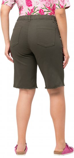 Ulla Popken Frayed Hemline Elastic Waistband Bermuda Shorts Loden Green - Džíny & Nohavice vo Veľkých Veľkostiach – Plus Size - 