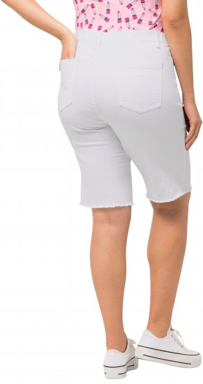 Ulla Popken Frayed Hemline Elastic Waistband Bermuda Shorts Snow White - Džíny & Nohavice vo Veľkých Veľkostiach – Plus Size - 