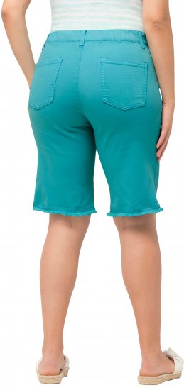 Ulla Popken Frayed Hemline Elastic Waistband Bermuda Shorts Bright Turquoise - Džíny & Nohavice vo Veľkých Veľkostiach – Plus Size - 