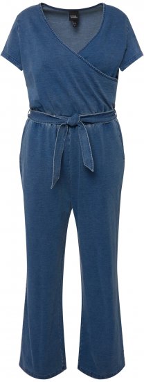 Ulla Popken Wrap Look Short Sleeve Denim Jumpsuit Blue - Džíny & Nohavice vo Veľkých Veľkostiach – Plus Size - 