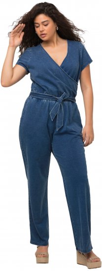 Ulla Popken Wrap Look Short Sleeve Denim Jumpsuit Blue - Džíny & Nohavice vo Veľkých Veľkostiach – Plus Size - 