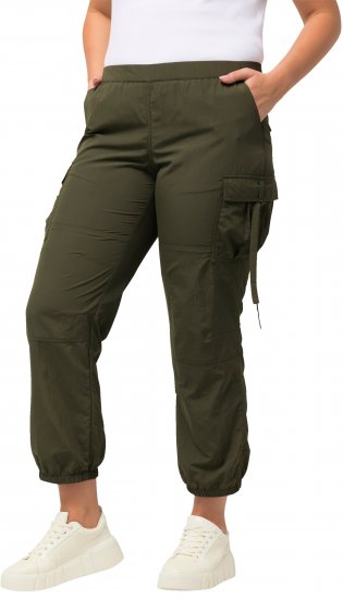 Ulla Popken Elastic Waist Cargo Pants Olives Grey - Džíny & Nohavice vo Veľkých Veľkostiach – Plus Size - 