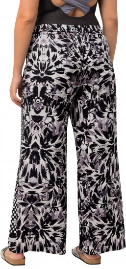 Ulla Popken Checkered Floral Elastic Waist Palazzo Paints Black - Džíny & Nohavice vo Veľkých Veľkostiach – Plus Size - 