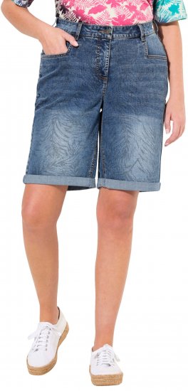 Ulla Popken Palm Print Denim Bermuda Shorts Blue Denim - Džíny & Nohavice vo Veľkých Veľkostiach – Plus Size - 