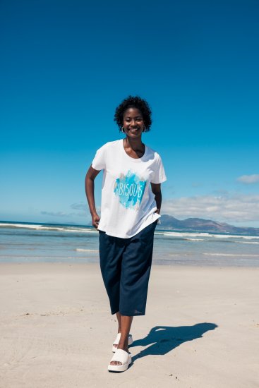 Ulla Popken Cropped Linen Blend Elastic Waist Pants Navy - Džíny & Nohavice vo Veľkých Veľkostiach – Plus Size - 