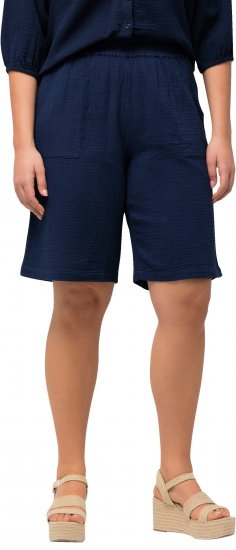 Ulla Popken Muslin Elastic Waist Wide Leg Shorts Blue - Džíny & Nohavice vo Veľkých Veľkostiach – Plus Size - 