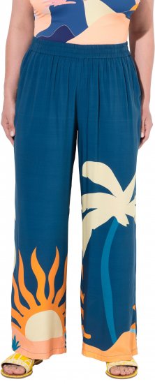 Ulla Popken Abstract Landscape Elastic Waist Palazzo Pants Blue - Džíny & Nohavice vo Veľkých Veľkostiach – Plus Size - 