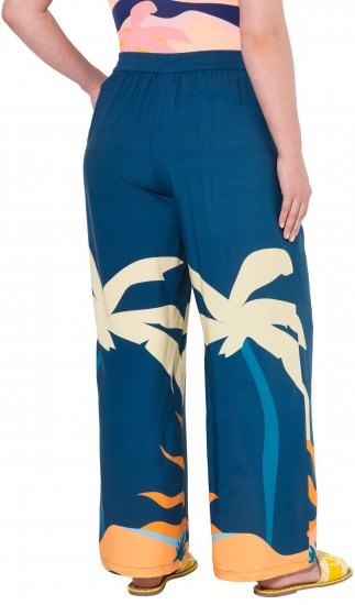 Ulla Popken Abstract Landscape Elastic Waist Palazzo Pants Blue - Džíny & Nohavice vo Veľkých Veľkostiach – Plus Size - 