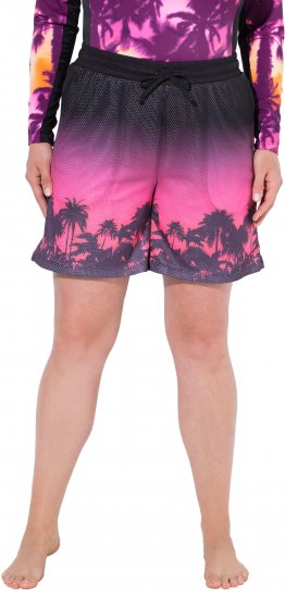 Ulla Popken Active Wide Leg Elastic Waist Palm Tree Pattern Mesh Shorts Black - Džíny & Nohavice vo Veľkých Veľkostiach – Plus Size - 