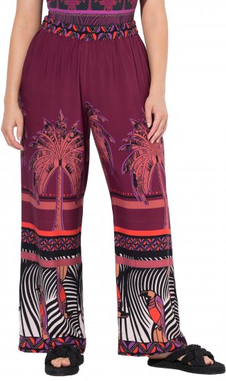 Ulla Popken Mixed Palm Print Elastic Waist Palazzo Pants Red - Džíny & Nohavice vo Veľkých Veľkostiach – Plus Size - 