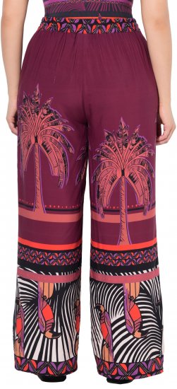Ulla Popken Mixed Palm Print Elastic Waist Palazzo Pants Red - Džíny & Nohavice vo Veľkých Veľkostiach – Plus Size - 