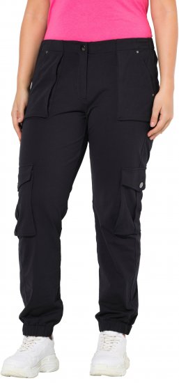 Ulla Popken Elastic Hem Stretch Fit Cargo Pants Black - Džíny & Nohavice vo Veľkých Veľkostiach – Plus Size - 