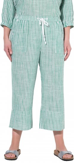 Ulla Popken Coastal Stripe Linen Blend Elastic Waist Culottes Green - Džíny & Nohavice vo Veľkých Veľkostiach – Plus Size - 