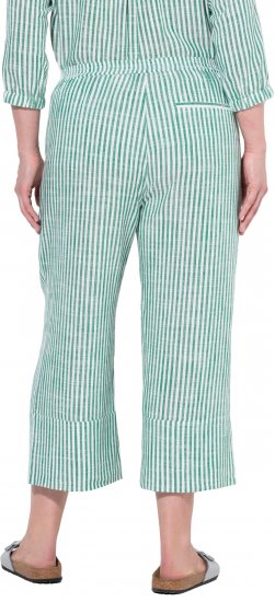 Ulla Popken Coastal Stripe Linen Blend Elastic Waist Culottes Green - Džíny & Nohavice vo Veľkých Veľkostiach – Plus Size - 