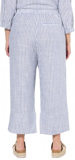 Ulla Popken Coastal Stripe Linen Blend Elastic Waist Culottes Blue - Džíny & Nohavice vo Veľkých Veľkostiach – Plus Size - 
