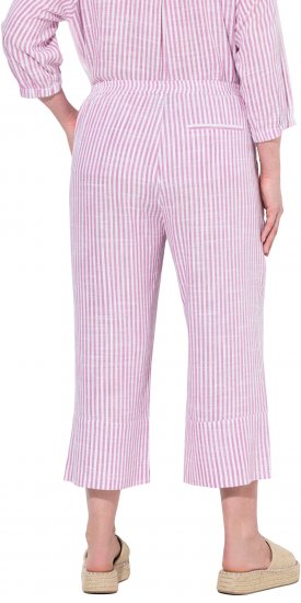 Ulla Popken Coastal Stripe Linen Blend Elastic Waist Culottes Purple - Džíny & Nohavice vo Veľkých Veľkostiach – Plus Size - 