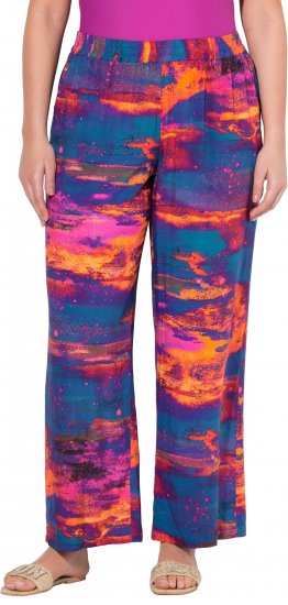 Ulla Popken Abstract Sunset Elastic Waist Palazzo Pants Orange - Džíny & Nohavice vo Veľkých Veľkostiach – Plus Size - 