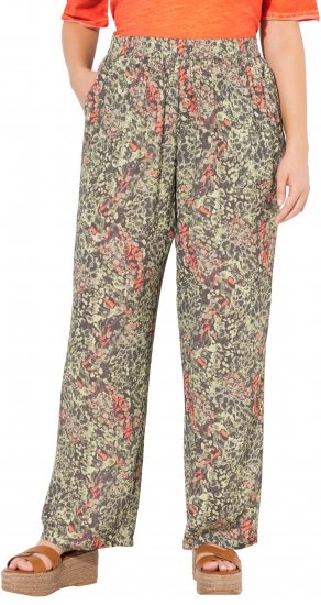 Ulla Popken Crocodile Print Elastic Waist Pants Olive Grey - Džíny & Nohavice vo Veľkých Veľkostiach – Plus Size - 