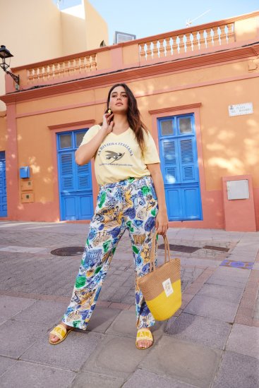 Ulla Popken Italy Print Elastic Waist Pants White - Džíny & Nohavice vo Veľkých Veľkostiach – Plus Size - 