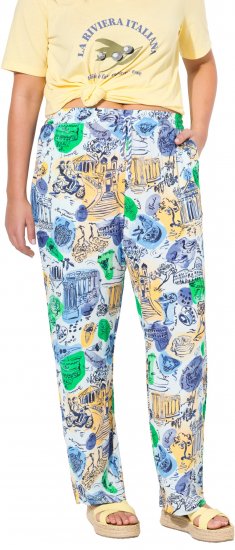 Ulla Popken Italy Print Elastic Waist Pants White - Džíny & Nohavice vo Veľkých Veľkostiach – Plus Size - 