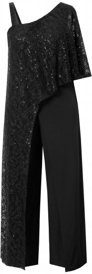 Ulla Popken Asymmetric Lace Panel Jumpsuit Black - Džíny & Nohavice vo Veľkých Veľkostiach – Plus Size - 