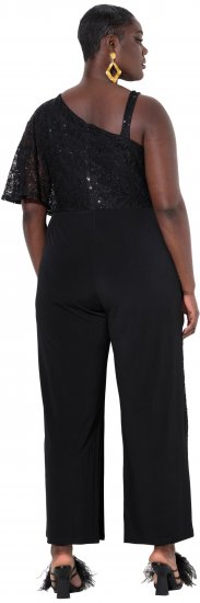 Ulla Popken Asymmetric Lace Panel Jumpsuit Black - Džíny & Nohavice vo Veľkých Veľkostiach – Plus Size - 
