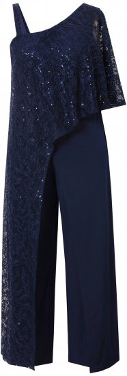 Ulla Popken Asymmetric Lace Panel Jumpsuit Navy - Džíny & Nohavice vo Veľkých Veľkostiach – Plus Size - 
