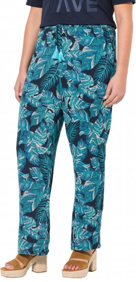 Ulla Popken Tropical Leaf Print Elastic Waist Pants Blue - Džíny & Nohavice vo Veľkých Veľkostiach – Plus Size - 
