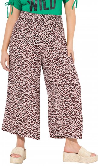 Ulla Popken Rose Wide Leg Elastic Waist Leopard Pattern Culottes White - Džíny & Nohavice vo Veľkých Veľkostiach – Plus Size - 