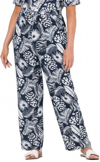 Ulla Popken Feather Print Elastic Waist Pants Blue - Džíny & Nohavice vo Veľkých Veľkostiach – Plus Size - 